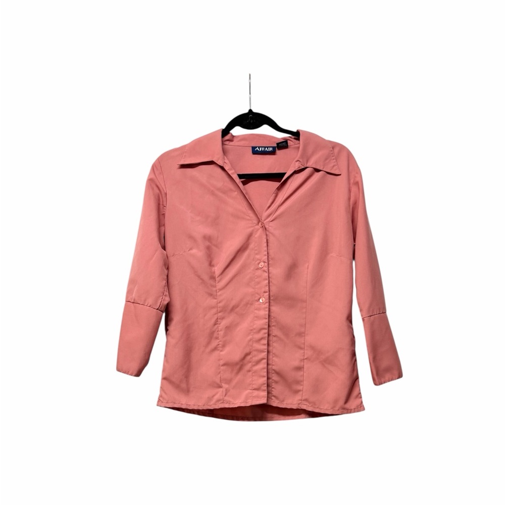 AFFAIR Salmon Button Up Collared Blouse with 3/4 French Cuffs Sz L